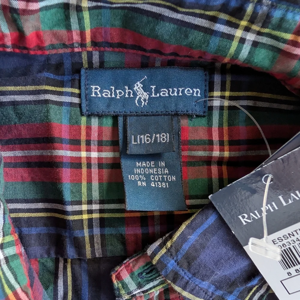 Ralph Lauren Plaid Dress Shirt NEW w/‎ Tags Size Large 16/18
